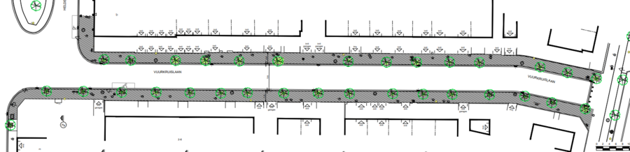 Plan van de huidige toestand in de Vuurkruislaan.